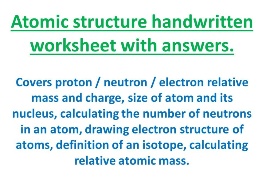 Atomic Structure Worksheet Free To Download